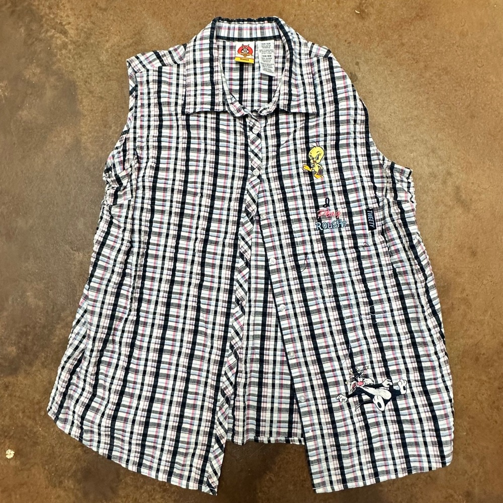 Looney Tunes Tweety & Sylvester Plaid Sleeveless Top Blouse 14W/16W‎